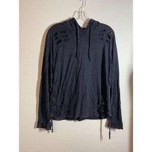 On Fire Distressed Long Sleeve T-Shirt Hoodie Women's Size 1X Gray Y2K AD7